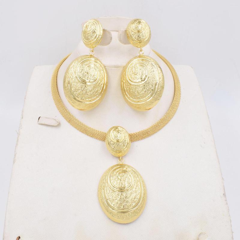 

Necklace Earrings Set High Quality Ltaly 750 Gold Color Jewelry For Women African Beads Jewlery Fashion Earring, Picture shown