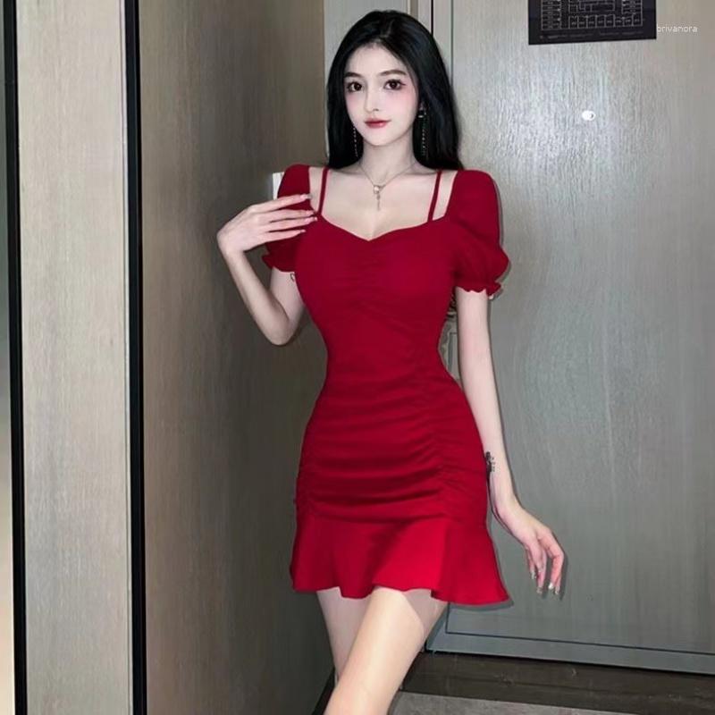

Casual Dresses Fashionable Sexy Suspender Dress For Women Off-the-Shoulder Fishtail Hip Skirt High Sense Night Workwear, Black