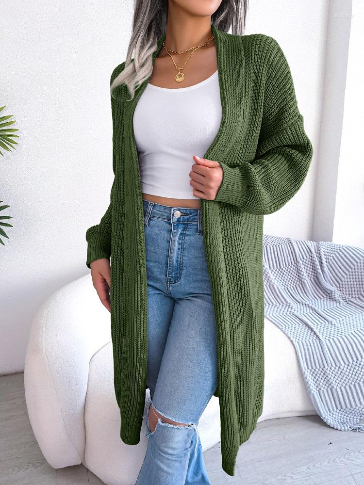 

Women' Knits Women Latest European American Autumn Winter Casual Solid Color Loose Lapel Long Knitted Cardigan Quality Sweater Coat Lady