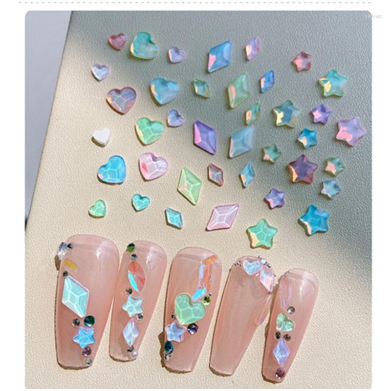 

Nail Art Decorations 50pcs Summer Mocha Diamonds Flatback Aurora Crystal Rhinestones For Nails Candy Color Star Love Charms