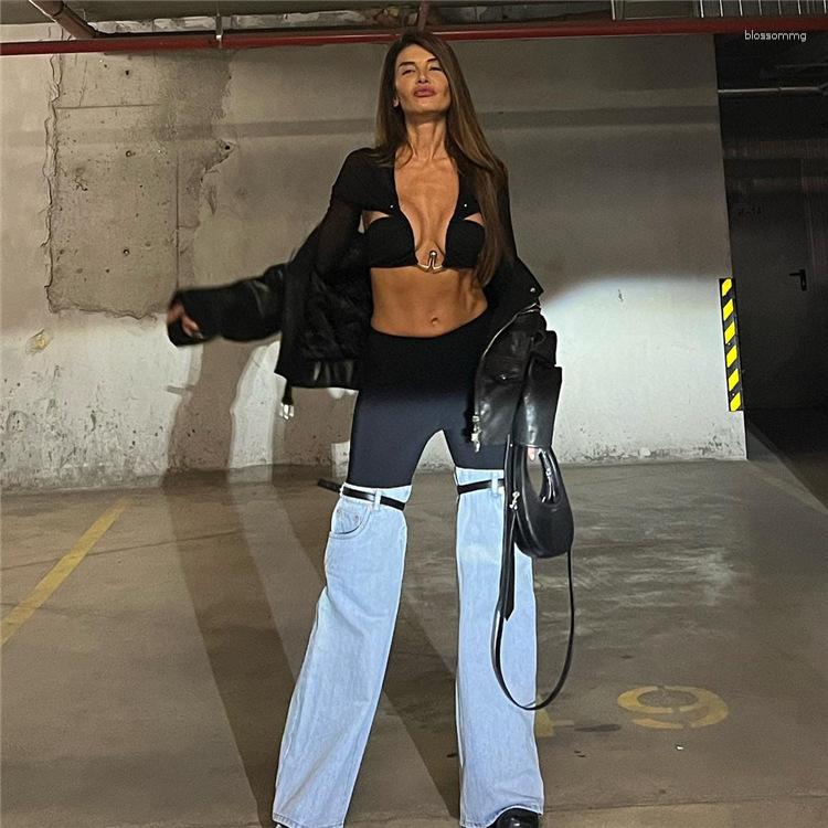 

Women's Jeans Y2k American Stitching Denim Trousers Women 2023 Spring High Waist Street Straight Wide Leg Retro Chic Design