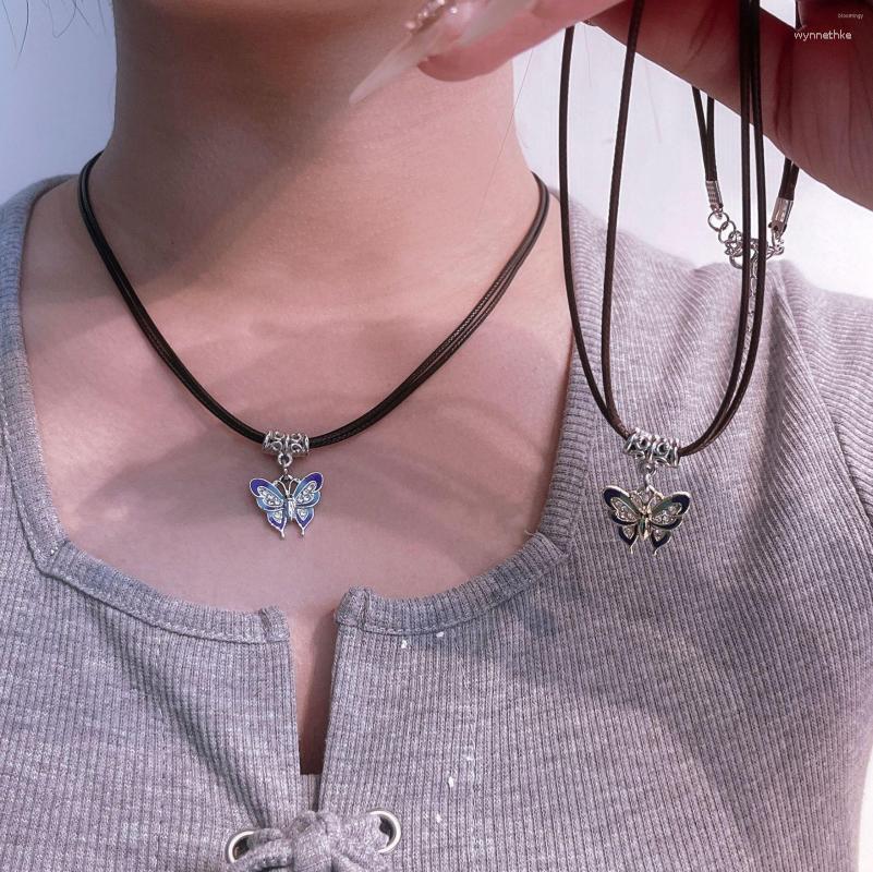 

Pendant Necklaces Korean Fashion Simple Style Butterfly Heart Necklace Delicate Choker For Women Egirl Aesthetic Jewelry Party