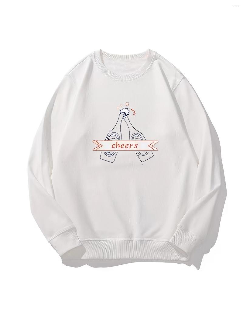 

Men's T Shirts Sweatshirt Heavyweight Crew Neck Pullover Winter Casual With Drinking Cheers Print Graphic, Black color