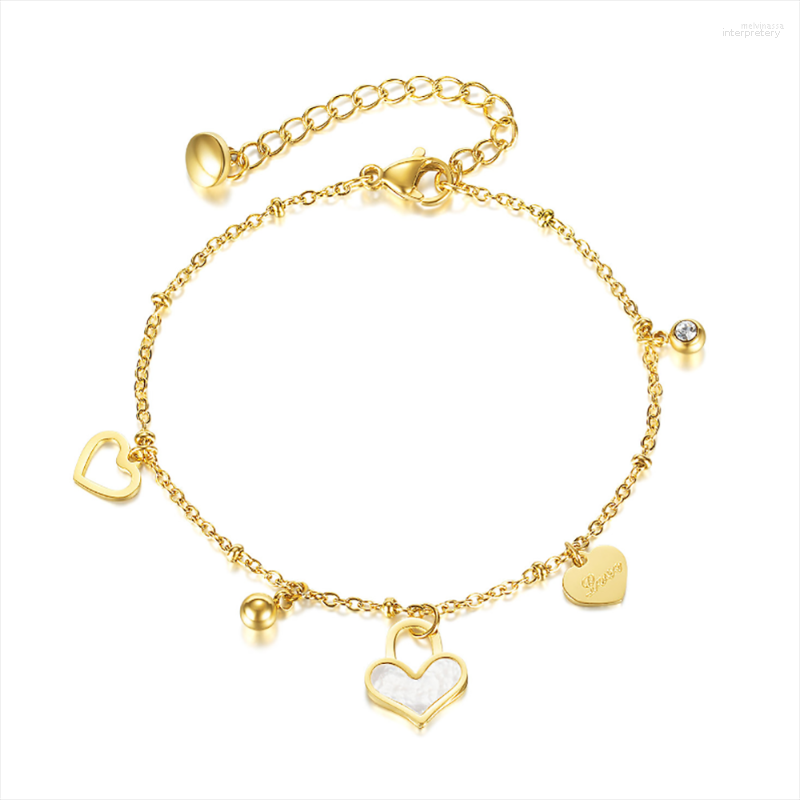 

Link Bracelets Stainless Steel Delicate Shell Stone Heart Lock Women Gold Bracelet Bangle Jewelry Gift For Him