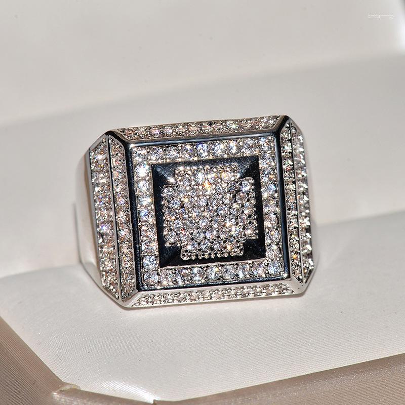 

Cluster Rings Hiphop Rock Natural 2 Diamond Gemstone 14K Yellow Gold Ring Men Luxury Invisible Setting 14 K Party