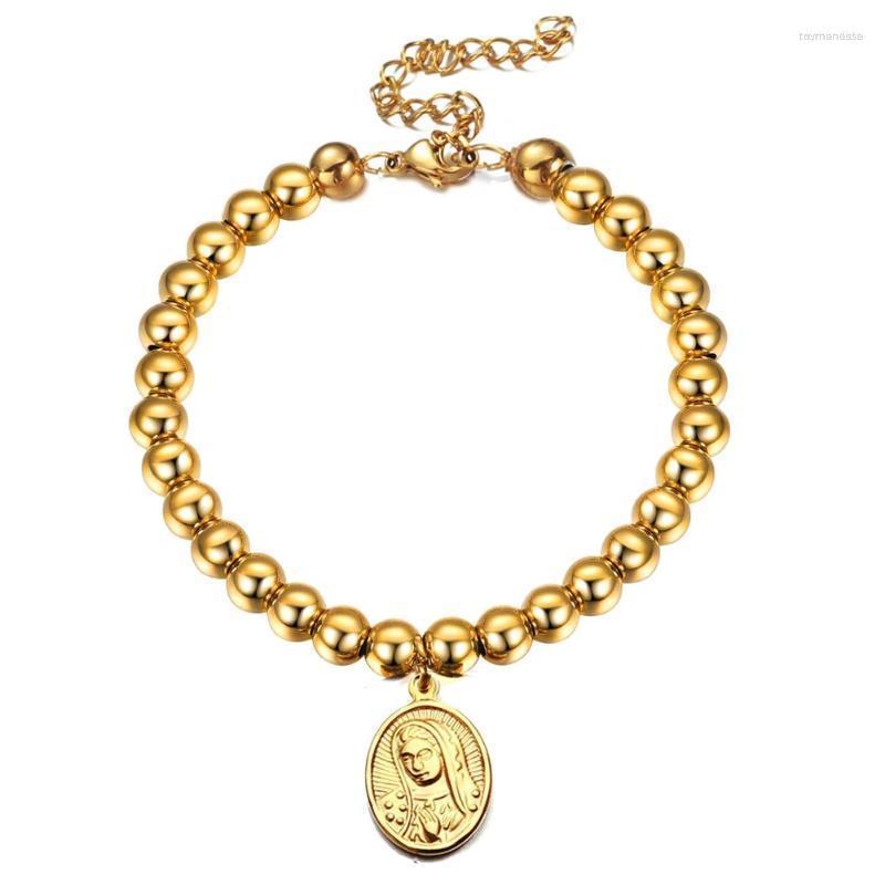 

Link Bracelets Chain Stainless Steel Strand Beads Virgin Bracelet For Woman Gold Color Metal Mary ReligionLink Raym22