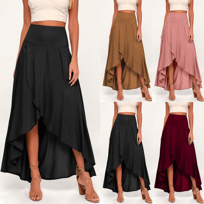 

Skirts Elegant For Women Casual Fashion Ruffle Irregular Solid Color Formal Skirt 2023 Women's Summer Faldas, Wine