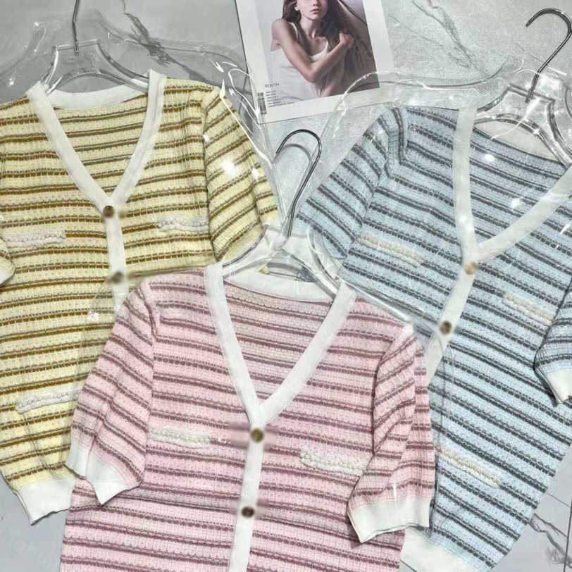

23ss Womens Knits womens designer clothing Color-matching striped knit short-sleeved cardigan tops High quality womens clothes a1, Black