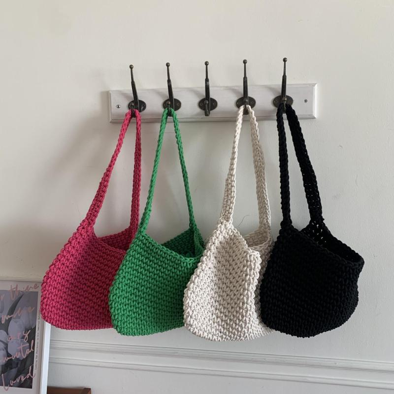 

Evening Bags Handmade Cotton Rope Crochet Bag Hollow Out Hand Knitted Women's Shoulder Knitting Woven Casual Totes, Black