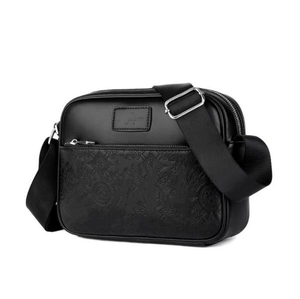 

2023 new pressed pattern large capacity men's bag trendy omnibus single shoulder messenger bag Black embossed Messenger bag bag 25cm 2322, Black 01