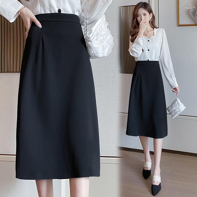 

Skirts Houthion Women' Skirt Mid-length Fashion Casual Irregular High Waist Back Split Package Hip A-line Summer, Black