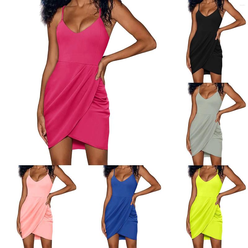 

Casual Dresses Women's V Neck Solid Color Sexy Open Back Strap Wrap Hip Dress Day For Women Summer Womens, Hot pink