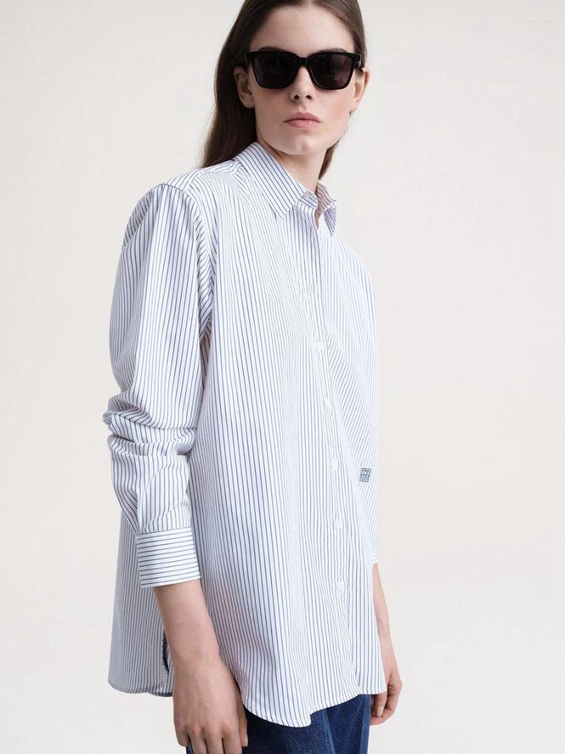 

Women's Blouses 2023 Summer Simple Vertical Stripe Casual Long-sleeved Shirt Women, Navy blue stripes