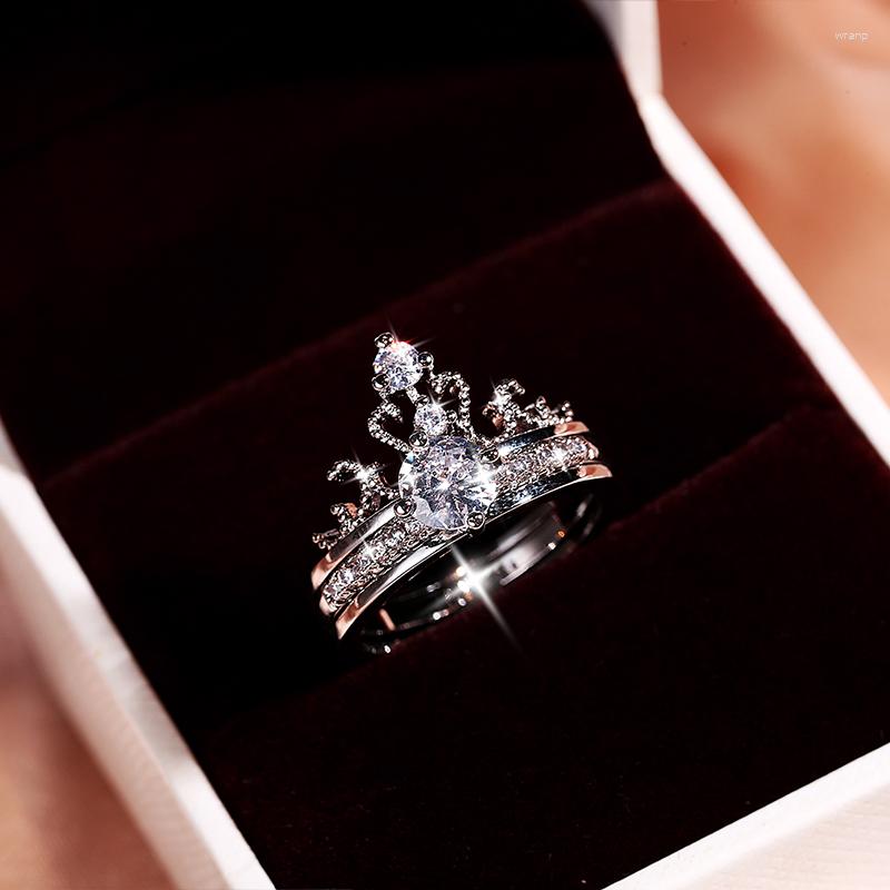 

Cluster Rings 925 Sterling Silver Crown Zircon Ring Adjustable Women Clear CZ Geometric Promise Fine Jewelry BSR296
