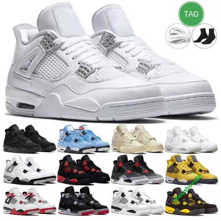

Box With Jumpman 4 Basketball Shoes Men Women 4s Military Black Red Thunder Black Cat Bred Sail University Blue Pink Mens Trainers Sports, 12
