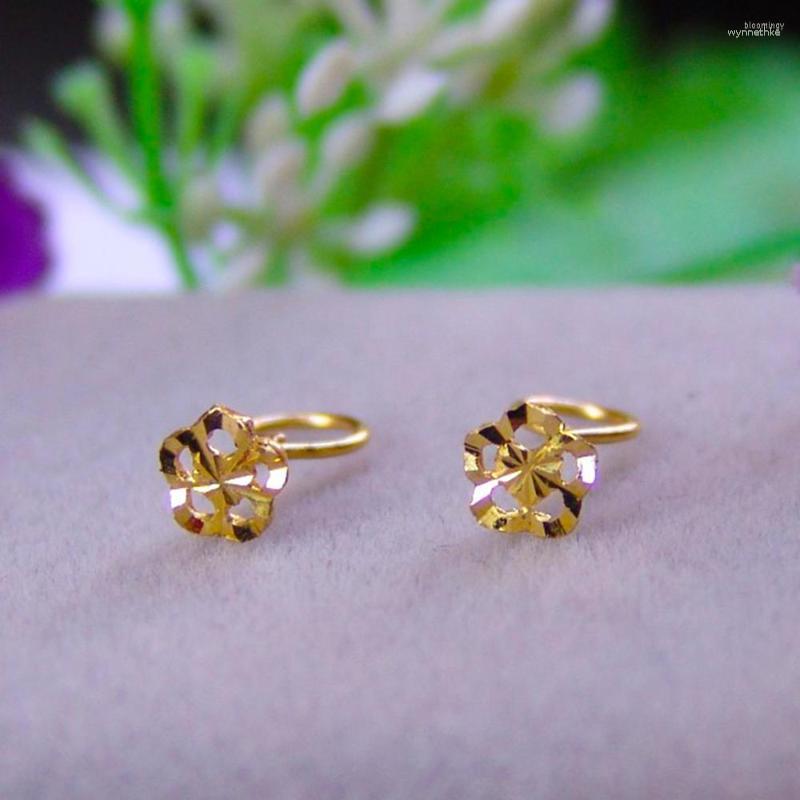 

Stud Earrings Fine Pure 24Kt Yellow Gold Women Hollow Heart Flower 0.4-0.5g 4.5mmW