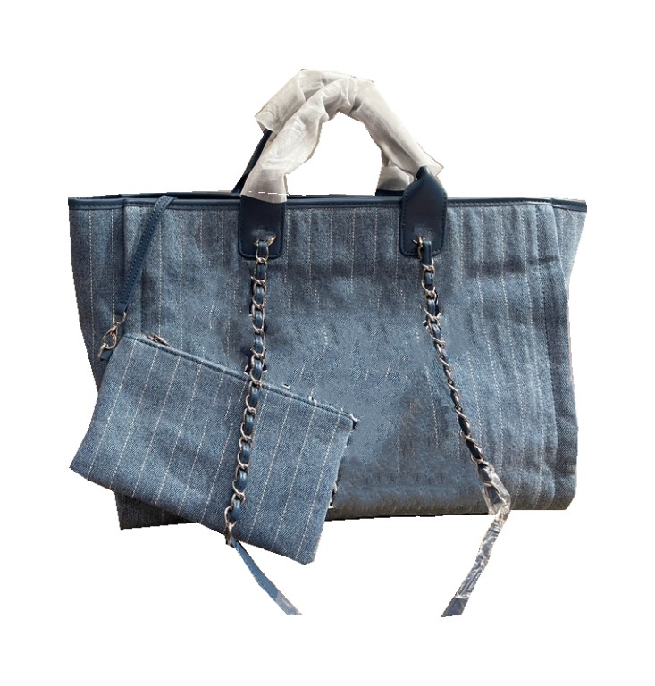 

Worn denim beach bag, canvas shoulder tote bag, large capacity shopping bag, large bag, women's casual fashion, Blue