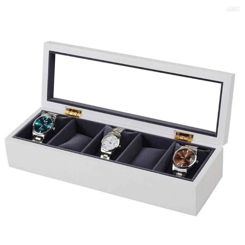 

Watch Boxes 5-Digit Matte White Paint Wood Jewelry Box Case For Wrist Present Gift Display Storage Organizer