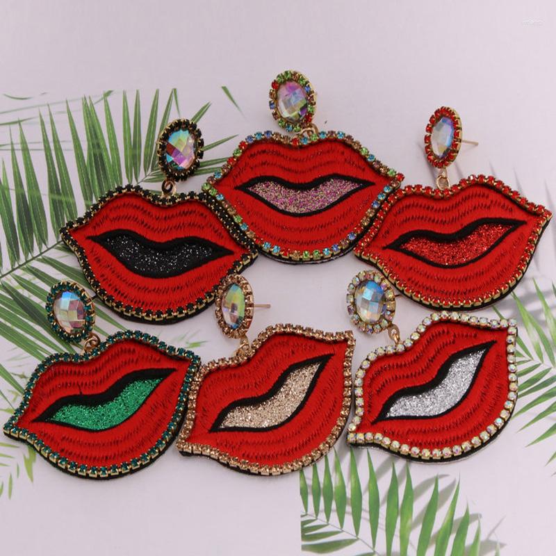 

Dangle Earrings Bohemian Sexy Mouth For Women Crystal Stone Earring Statement Glamour Jewelry Female Lips Drop Earings Design Gift