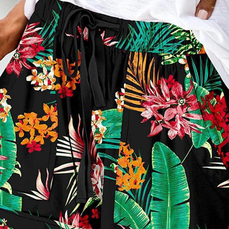 

Women's Shorts Women Elastic Waist Pockets Colorful Floral Printed Drawstring Straight Summer Beach Female Clothes, Green
