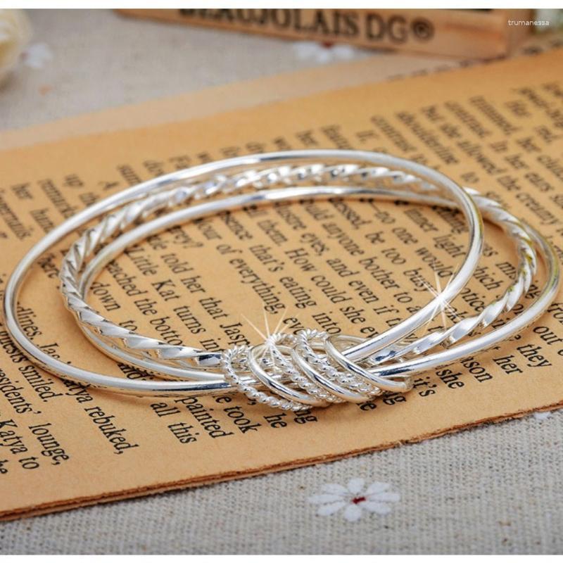 

Bangle Trend Fine Three Circles 925 Stamp Silver Bracelets For Women Fashion Noble Party Wedding Accessories Jewelry GiftBangle Raym22