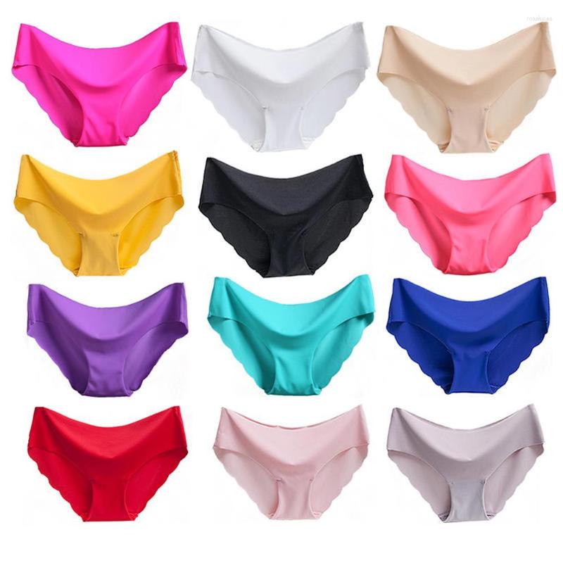 

Women's Panties Women Sexy Seamless Briefs Ultra-thin Traceless Trimming Ruffles Underwear Low-Rise Breathable Solid Color, Hot pink