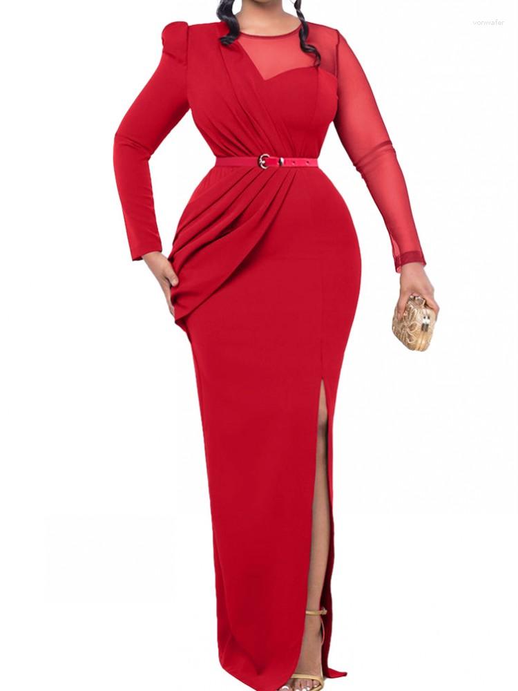 

Casual Dresses Evening Party Women Long Dress 2023 Spring Summer Solid Round Neck Pleated Sleeve Elegant Robe Longue Femme, Blue
