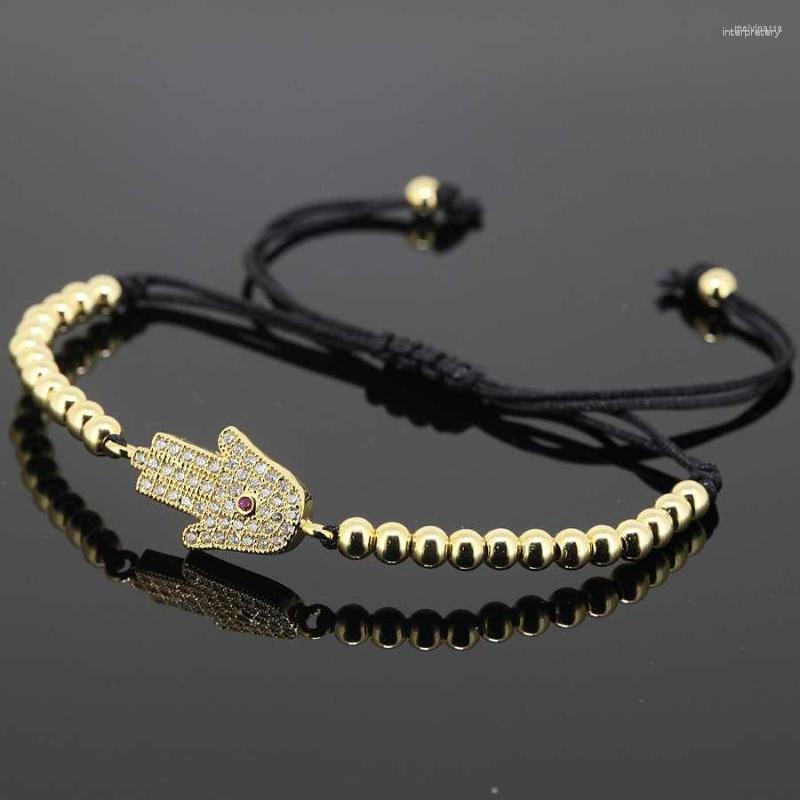 

Strand Trendy Fatima Bracelets Fashion Men And Women Jewelry Christmas Gift 24K Gold 4mm Beads Hamsa Charm Macrame