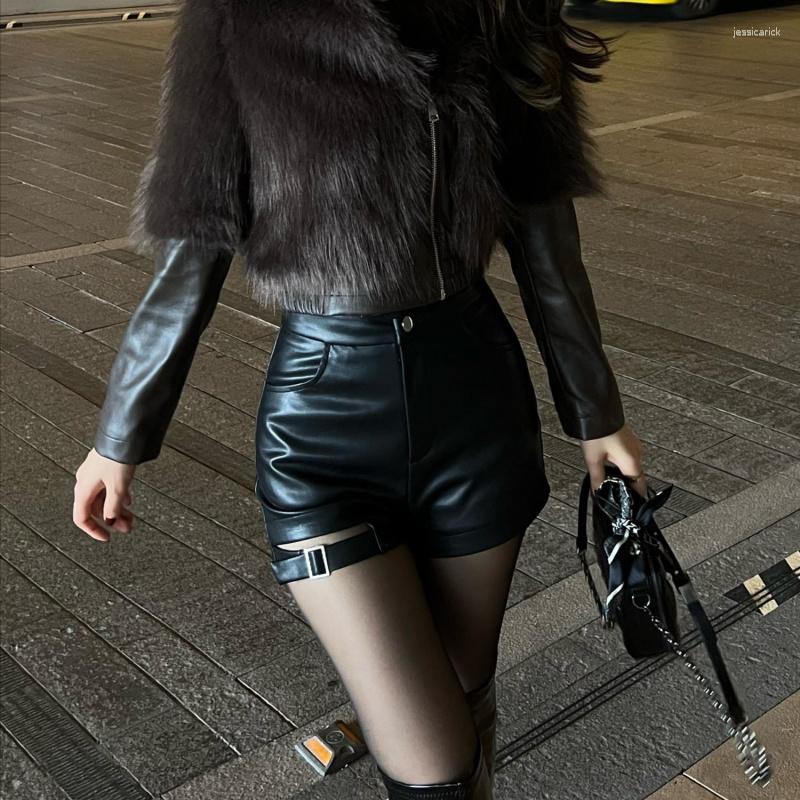 

Women's Shorts Skirt 2023 Sexy Black Pu Leather Women's Autumn And Winter Tight Gothic High Waist Street Fashion Y2K, Beige
