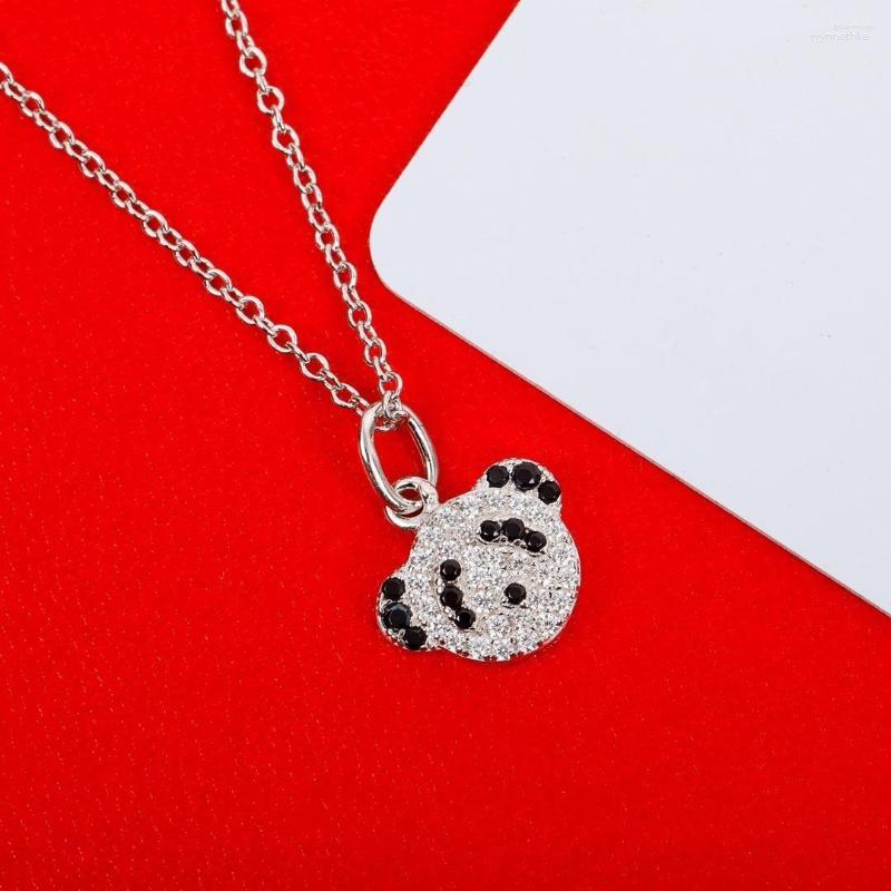 

Chains Brand Pure 925 Sterling Silver Jewelry For Women Unique Diamond Pendant Cube Necklace Cute Lovely Girl Panda White Black