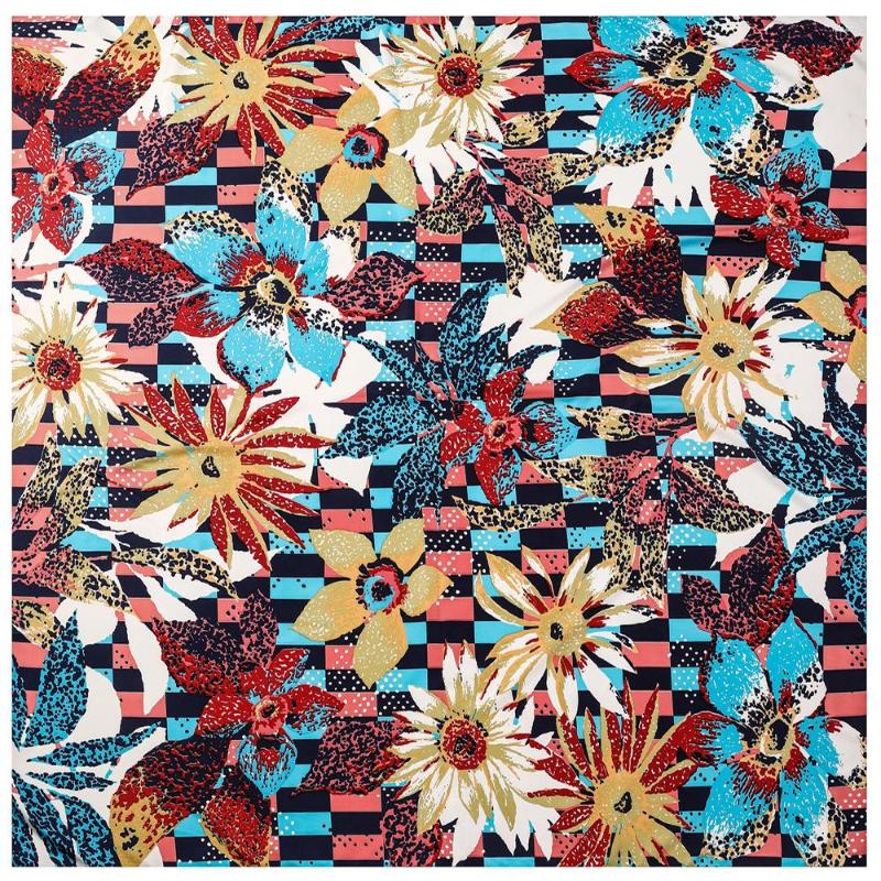 

Scarves 130CM Silk Scarf Women Floral Print Stoles Square Wraps Large Bandana Luxury Kerchief Hijabs Female Foulards BeachTowel
