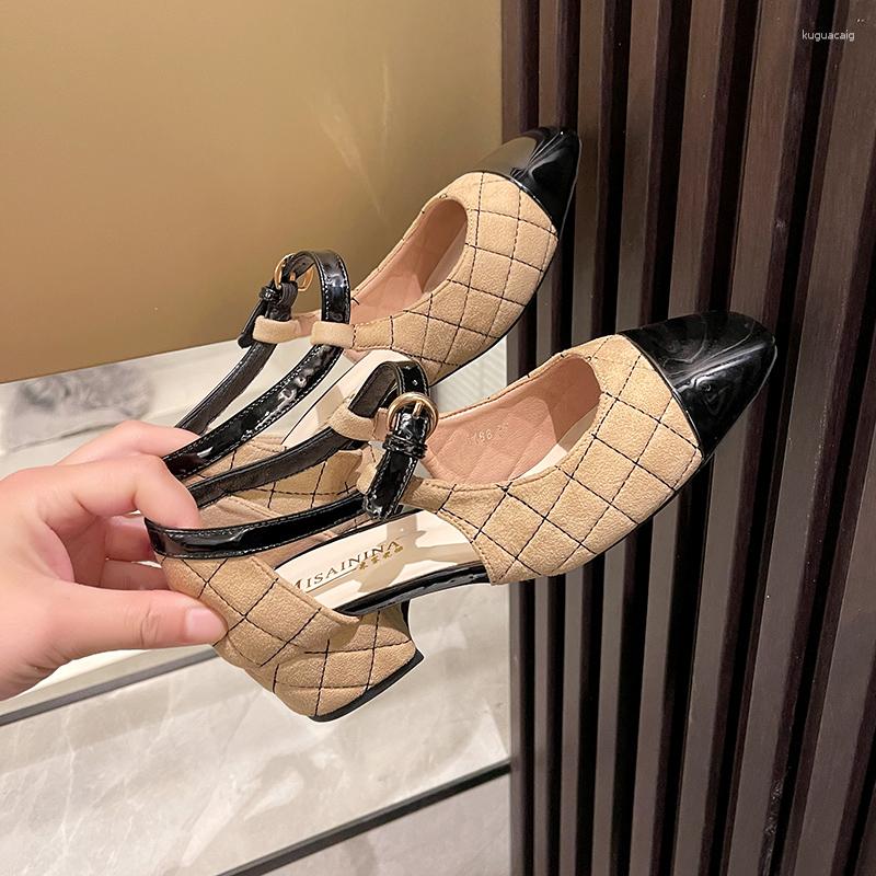 

Sandals 2023 Patchwork Shoes Luxury Designer Pumps Women Brand Mix Color Slingback Female Round Toe High Heel Ladies Mujer, Khaki