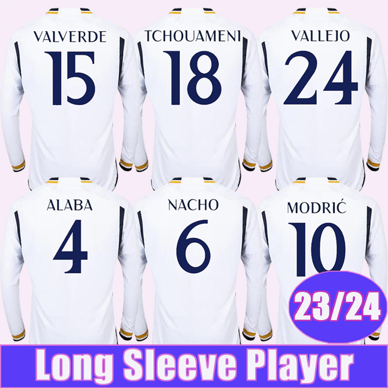 

23 24 BELLINGHAM MODRIC TCHOUAMENI Player Version Mens Soccer Jerseys ALABA VINI JR. KROOS RODRYGO CAMAVINGA VALVERDE Home Long Sleeves Football Shirts, Cx17014 23 24 home no patch