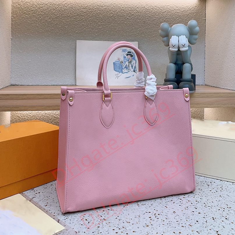 

2023 Designer Women's Shopping Bag Square High Capacity Printed High Quality Genuine Leather Handbag bag shopper Weekend travel bag Size large 34*26cm small 25*19cm, Pink