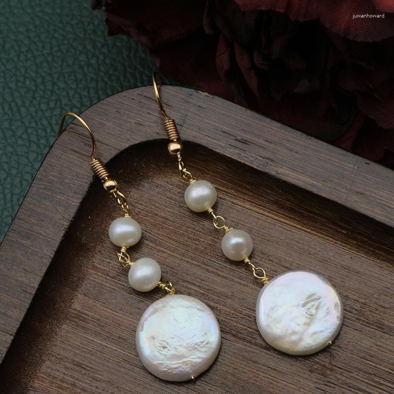 

Dangle Earrings Handmade Baroque Style Freshwater Pearl Pendant Fashionable Sweet Elegant Wedding Jewelry Christmas Gift