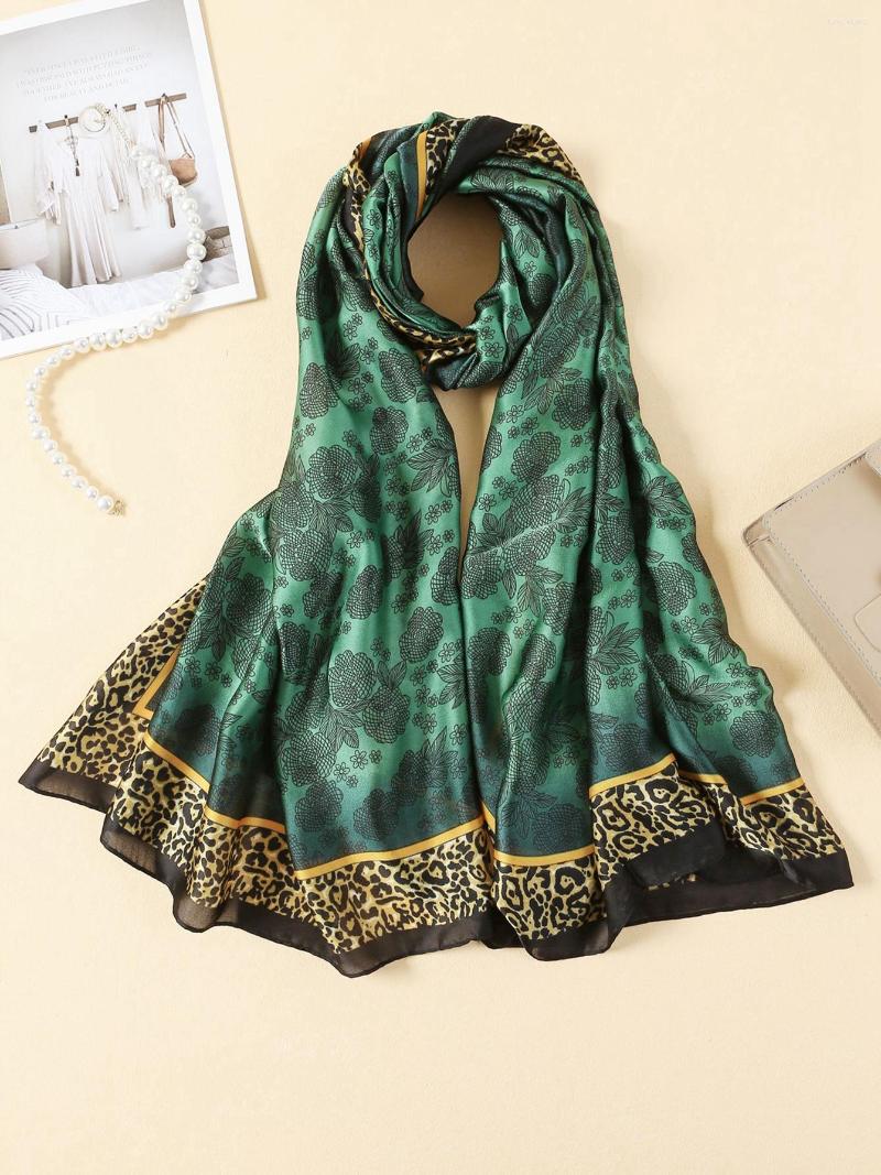 

Scarves Silk Muslim Hijabs For Woman Designer Leopard Floral Print Foulard Femme Long Bandana Ladies Luxury Musulman Head Scarf 180cm