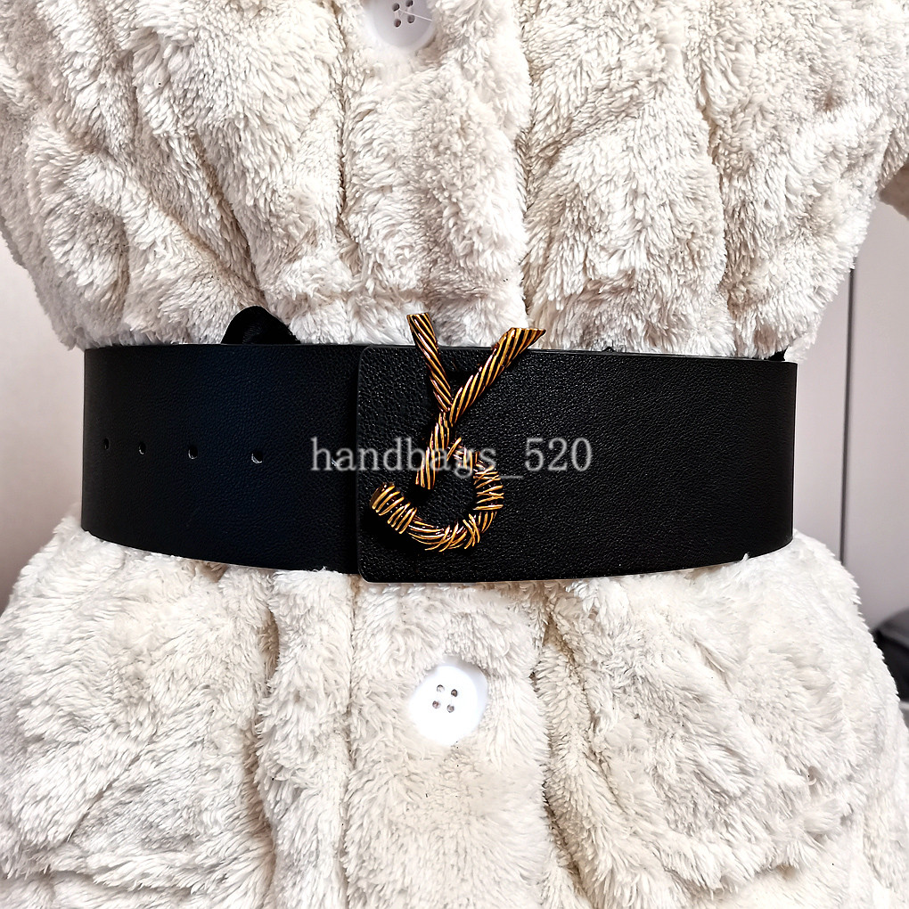 

Fashion Women's Black 7cm Wide Belt Brand Buckle Genuine Leather Belts for Woman Decorative Coat Dress Simple Waistband Corset