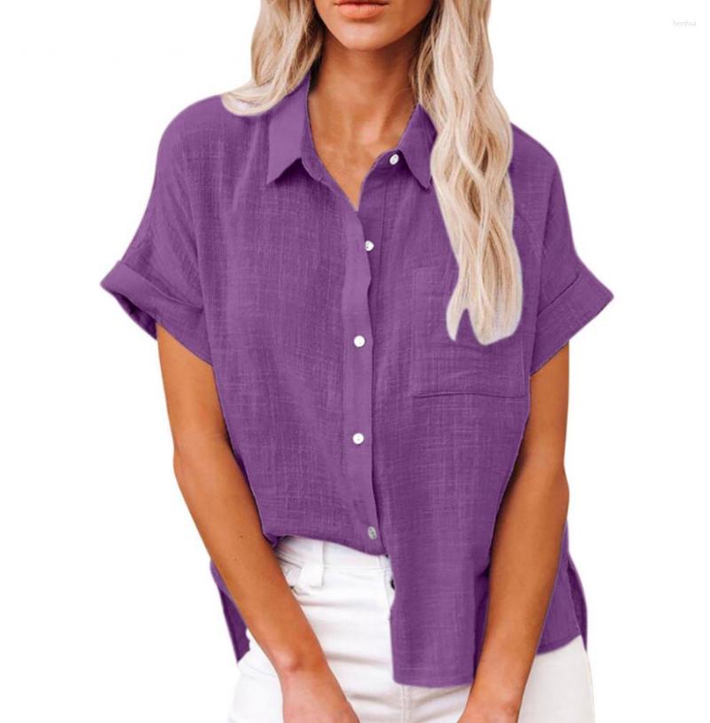 

Women's Blouses European And American Cross Border Women's Solid Color Linen Shirt Short Sleeve Casual Loose Fitting