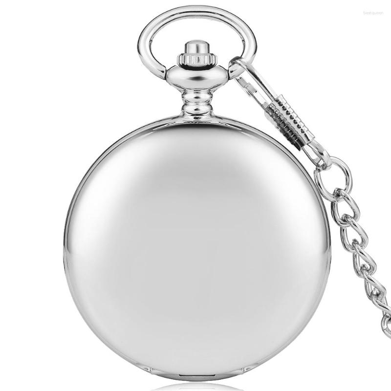 

Pocket Watches Smooth Simple Silver Quartz Watch Fob Chain Men Women Pendant Steampunk Necklace Jewelry Roman Numerals Luxury Clocks, Picture shown