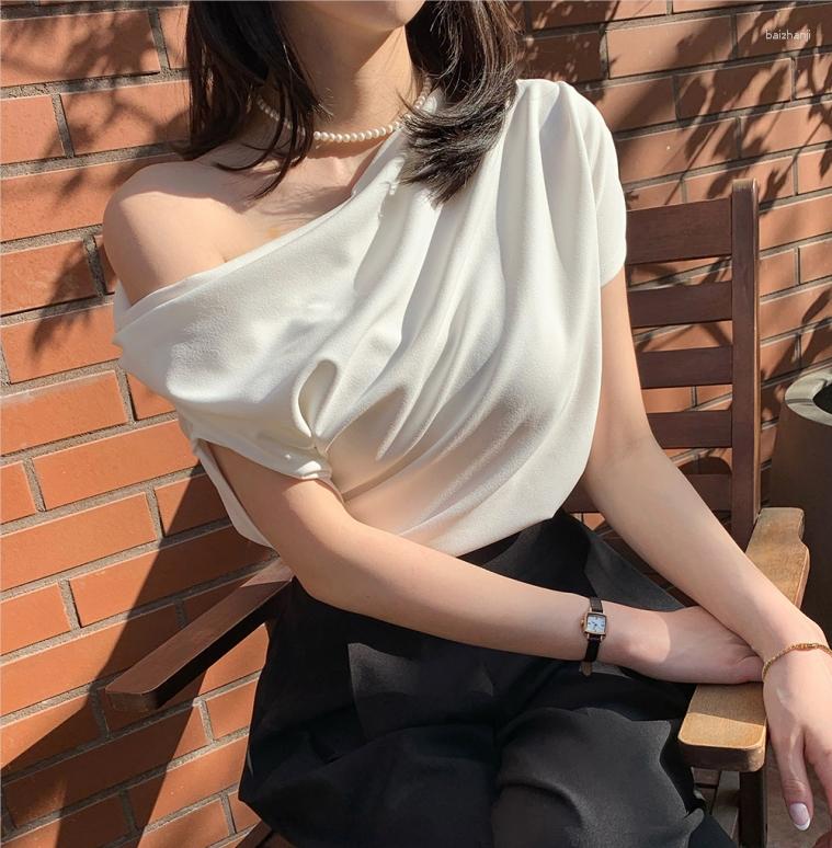 

Women's Blouses Fashion Chiffon Shirts Pile Collar Elegant Female Korean Sleeve Tops Loose Casual Blusas 2023 Summer Streetwear T804d, Black