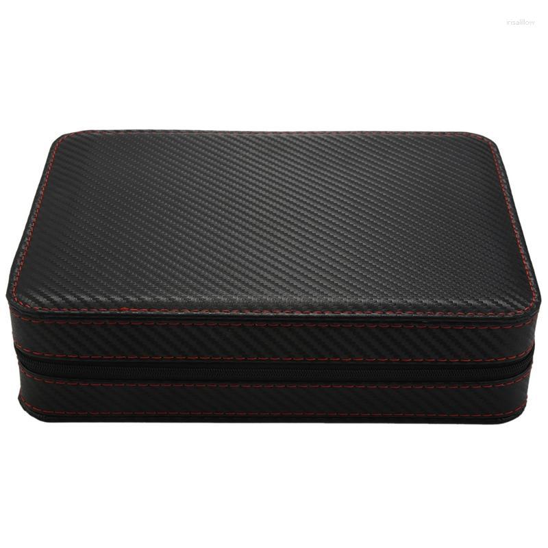 

Watch Boxes & Cases 8 Slot Portable Black Carbon Fiber PU Leather Zipper Storage Bag Travel Jewlery Box Personalized Luxury Gift Deli22