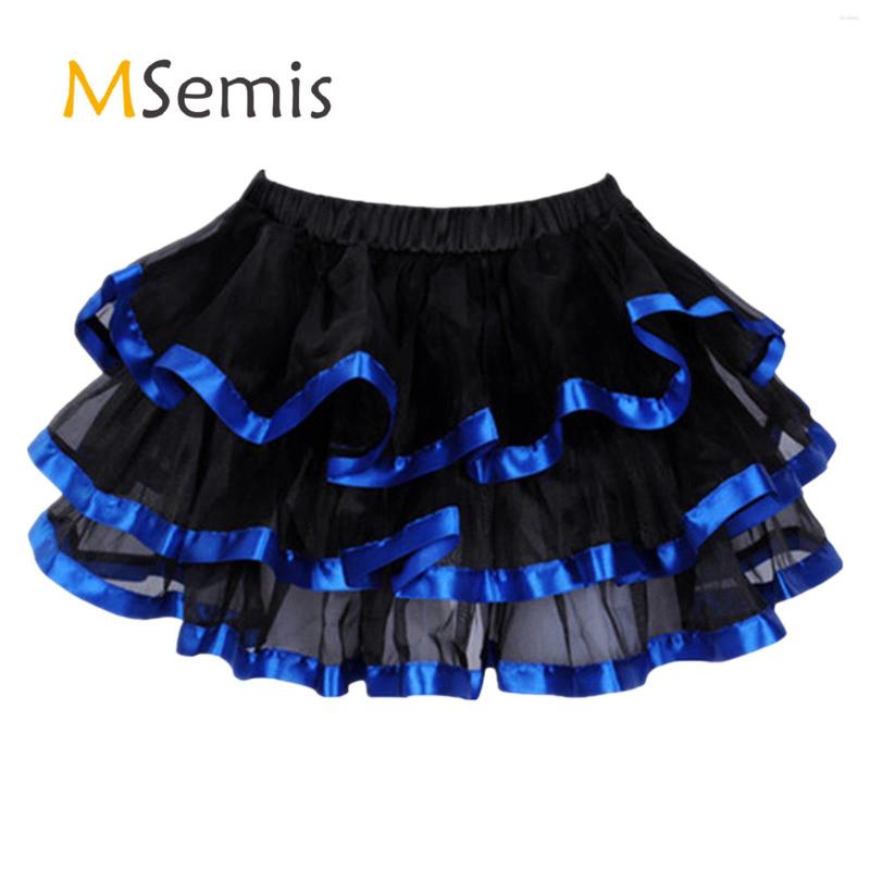 

Stage Wear Womens Layered Ballet Tutu Skirt Petticoat Elastic Waistband Ruffled Skirts Ladies Dance Performance Costume, Blue