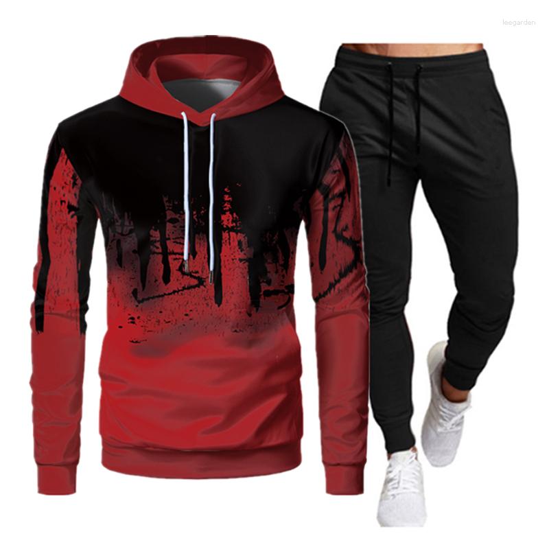 

Men's Hoodies Men's Hooded Sportswear Women's Autumn And Winter Hoodie Pants 2-piece Set Pullover Fashion Print, White