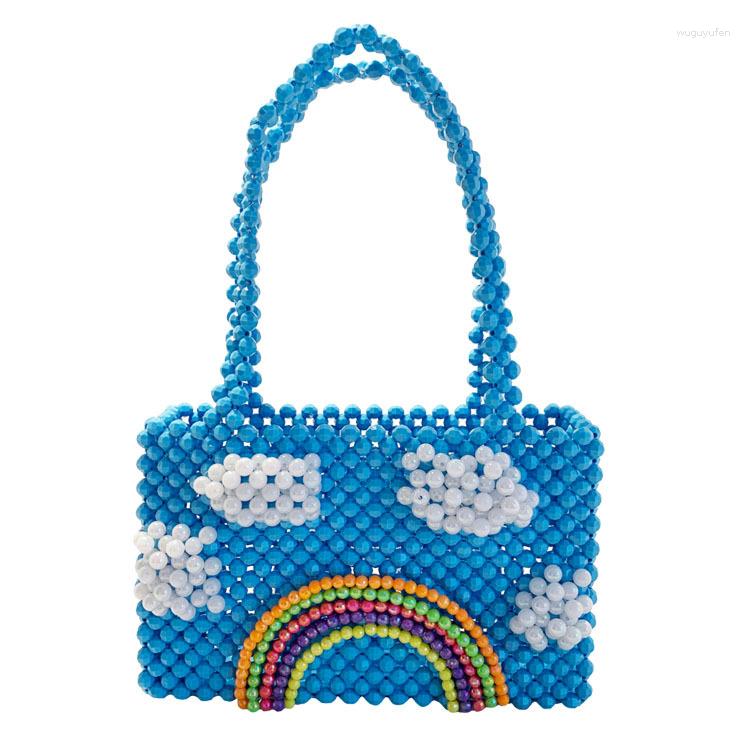 

Evening Bags Bead Bag Flower Beaded Yellow Pearl Woman Oblique Cross Double With Single Shoulder Handbags Handmade Female Bucket