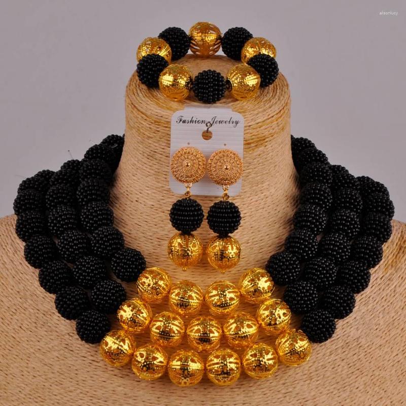 

Necklace Earrings Set Black African Jewelry Simulated Pearl Costume Nigerian Wedding FZZ92, Picture shown