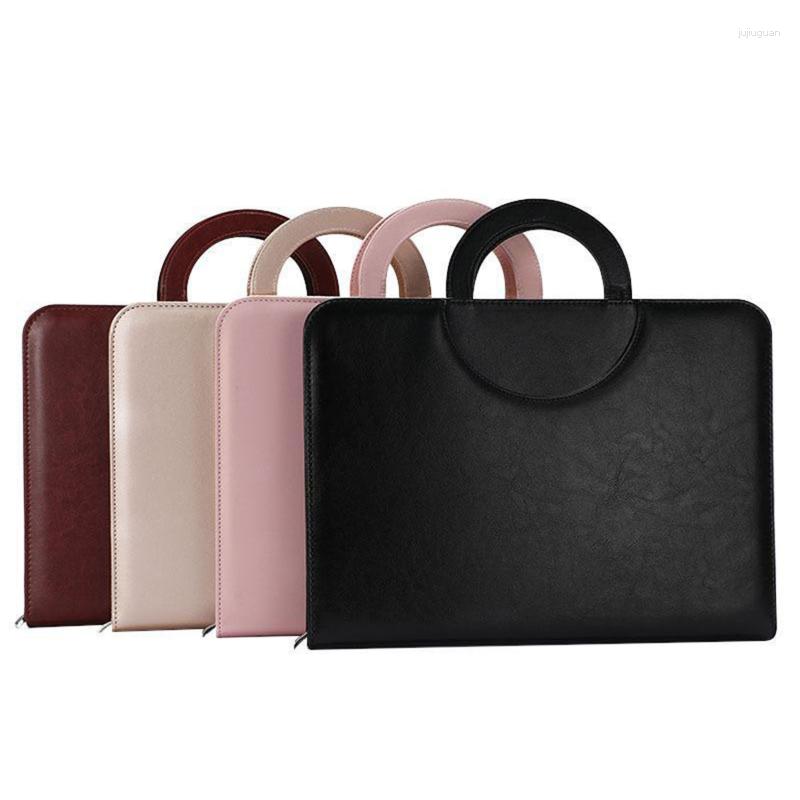 

Briefcases Business With Notebook Briefcase Binder File Case Pu Portfolio Bags Handles Organizer Leather Women Document Folder, Black