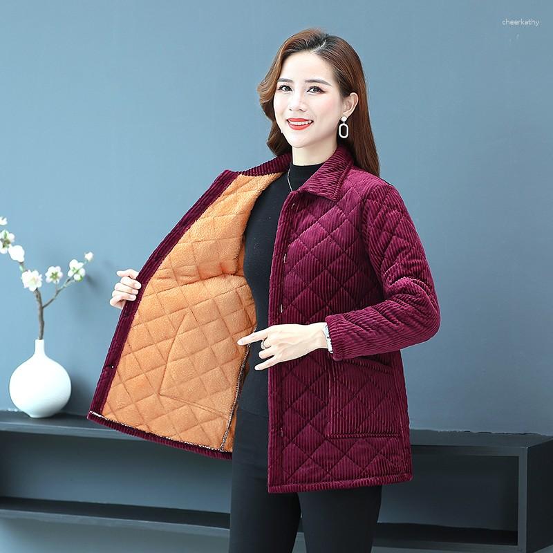 

Women's Trench Coats Women's Velvet Jacket Autumn Winter Thin Cotton Check Quilted Middle-aged And Elderly Ladies Shirt Tops, Black