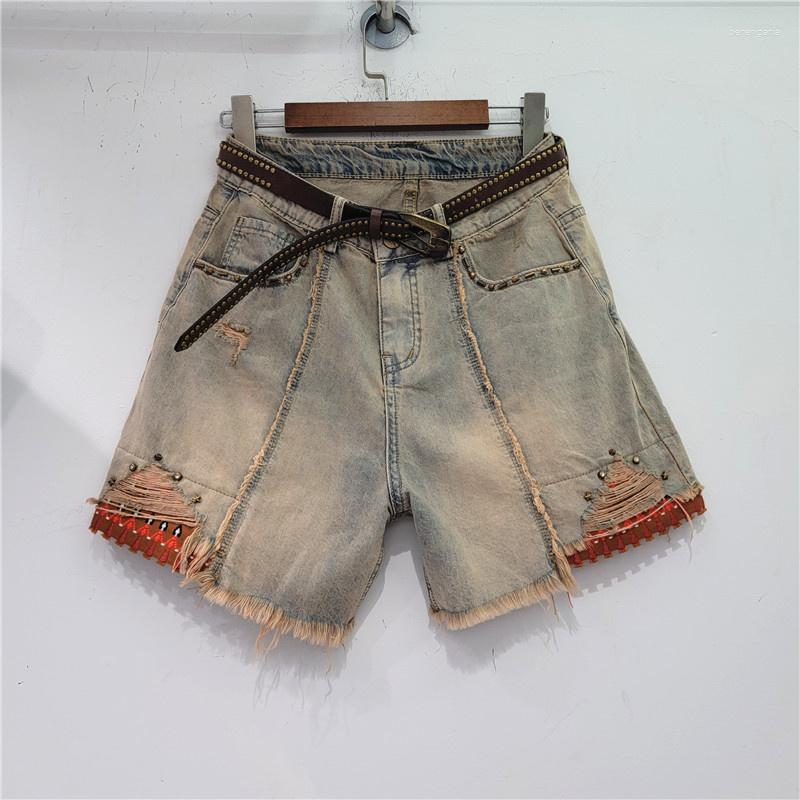 

Women's Shorts Rivet Tassel Denim Women Fashion Streetwear High Waist Patchwork Pocket Short Jeans Pants 2023 Summer Tide Y336, Apricot