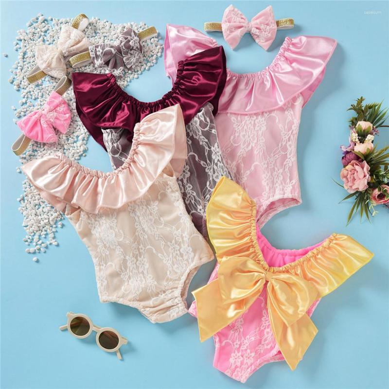 

Women's Swimwear Baby Girl Floral Lace Swimsuit Hairband 2-6Y Kids Children Summer Casual Sleeveless Ruffle Beachwear Bathing Suit 2023, Champagne