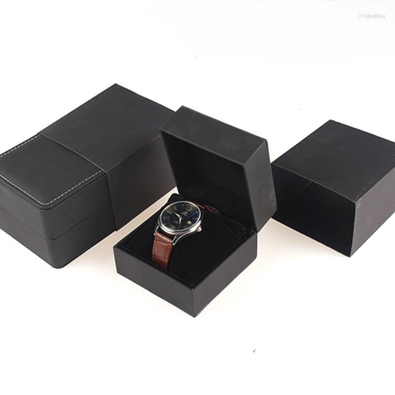 

Watch Boxes High Quality Black Oil Wax Leather Organizer Box Watches Gift Packaging Case Fashion Holder Display Wholesale